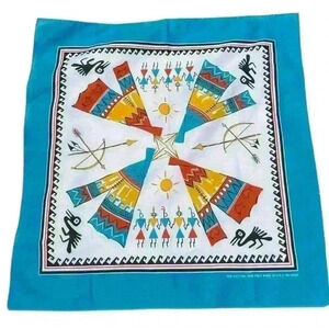 Vintage NWOT Native American Patterned Bandana Square Scarf 21 3/4”
